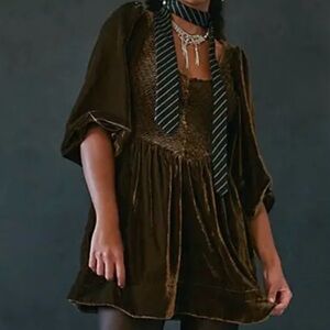 NEW WITH TAGS free people farrier velvet mini dress in dark olive